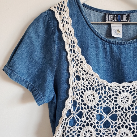 Vintage Cottage Chambray Crochet Lace Dress - Picture 3 of 9